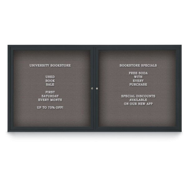 United Visual Products 72"x48" 3-Door Enclosed Outdoor Letterboard, Grey Felt/Black UV1164D-BLACK-GREY - main